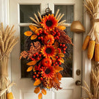 Autumn Teardrop Swag, 22" Realistic Fall Decoration with Faux Maple Leaves, Pumpkins & Pinecones, Rustic Hanging Decor for Front Door, Thanksgiving, Halloween
