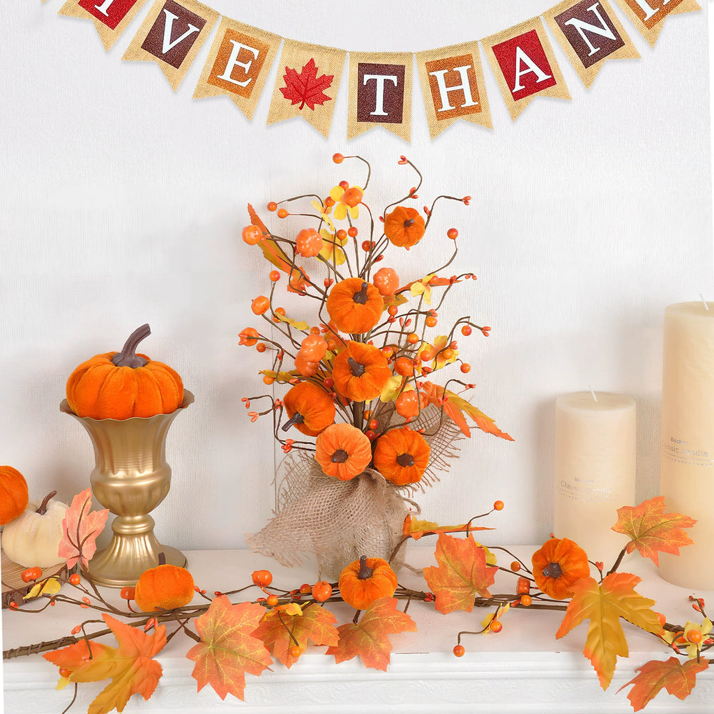 Faux Autumn Maple Leaf Berry Tree, 16" Real-Touch Decorative Accent for Thanksgiving Table Decor, Home Styling, Events, and Seasonal Displays