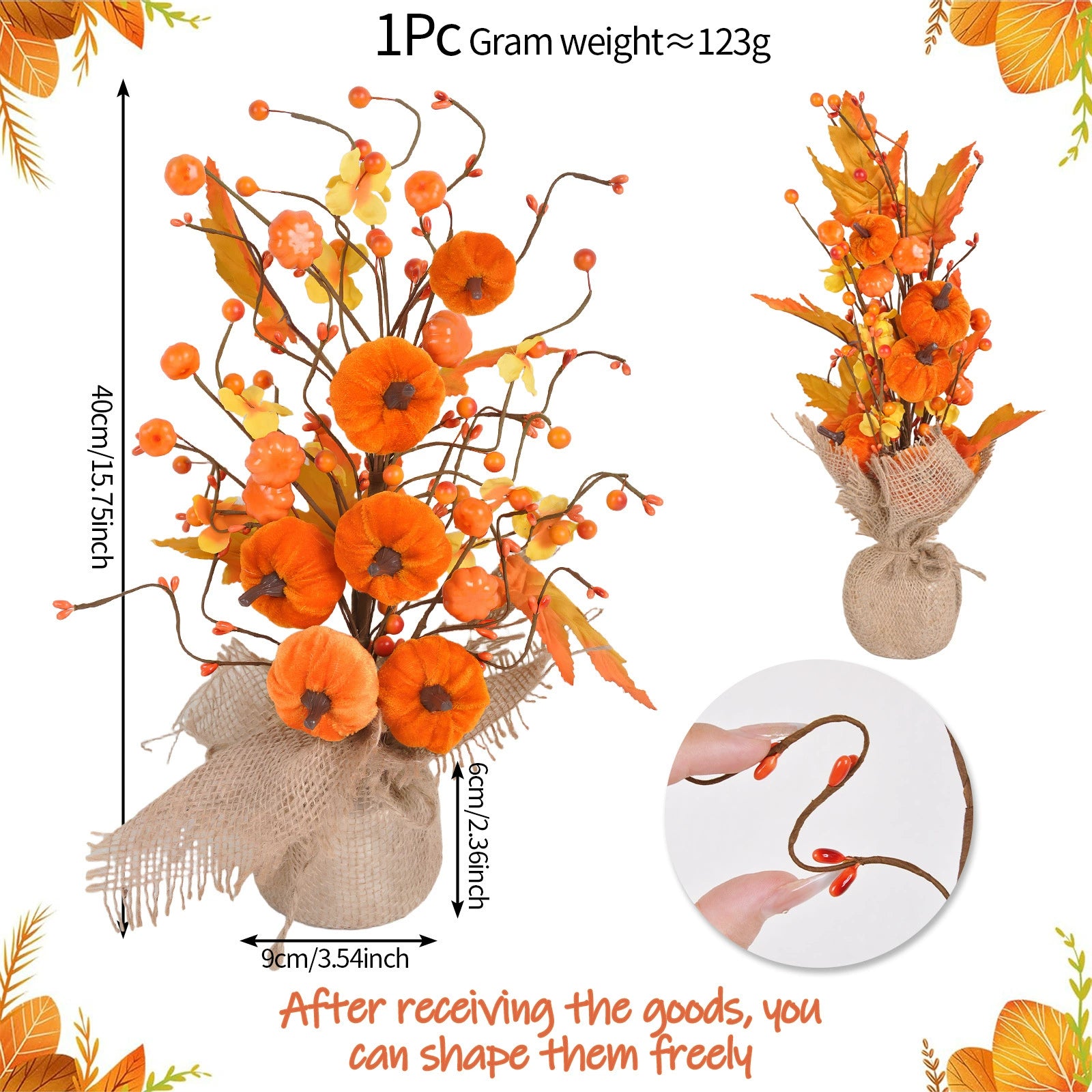 Faux Autumn Maple Leaf Berry Tree, 16" Real-Touch Decorative Accent for Thanksgiving Table Decor, Home Styling, Events, and Seasonal Displays