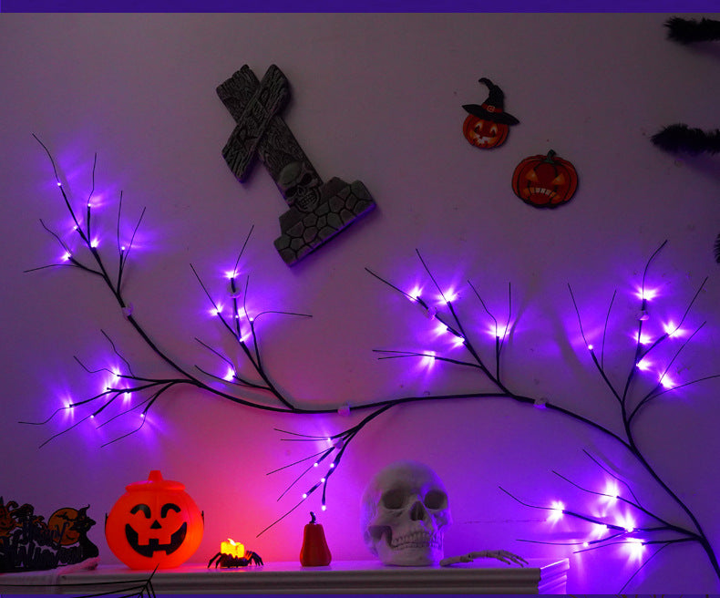 Halloween LED String Lights, 79" Creepy Ivy with Spiders & Bats, Purple & Orange Mood Lighting for Home Decor, Parties, and Seasonal Events