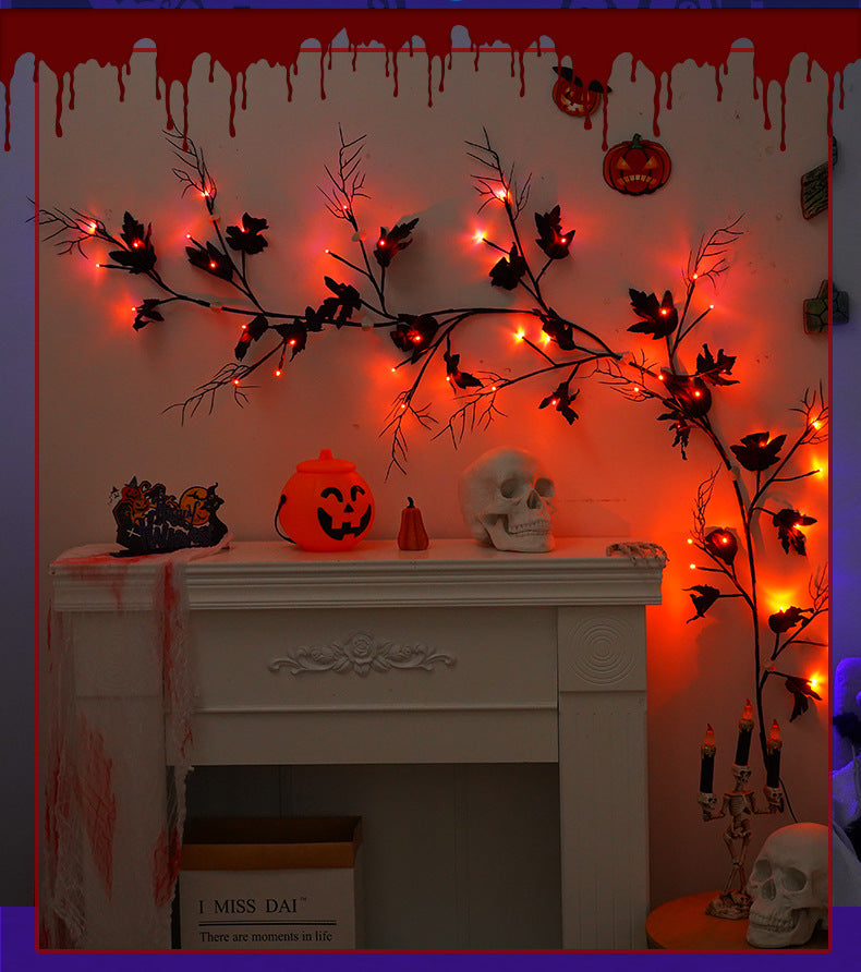 Halloween LED String Lights, 79" Creepy Ivy with Spiders & Bats, Purple & Orange Mood Lighting for Home Decor, Parties, and Seasonal Events