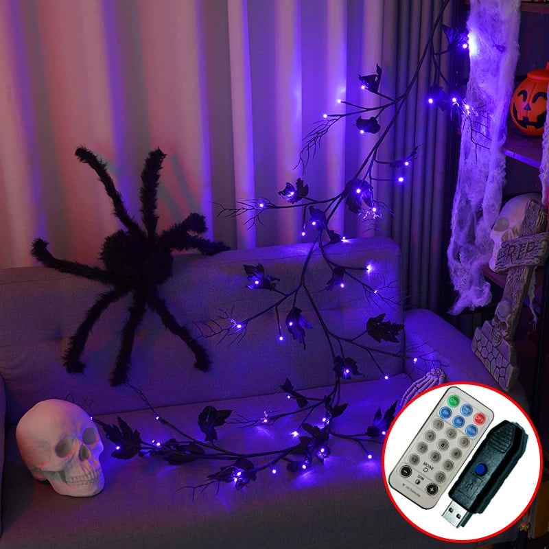 Halloween LED String Lights, 79" Creepy Ivy with Spiders & Bats, Purple & Orange Mood Lighting for Home Decor, Parties, and Seasonal Events