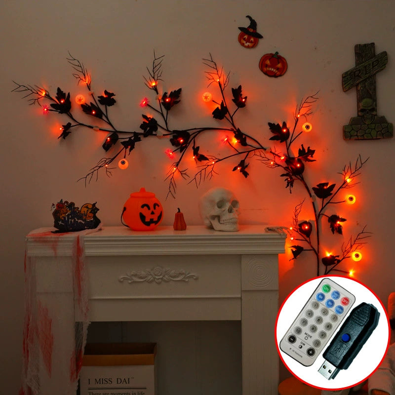 Halloween LED String Lights, 79" Creepy Ivy with Spiders & Bats, Purple & Orange Mood Lighting for Home Decor, Parties, and Seasonal Events