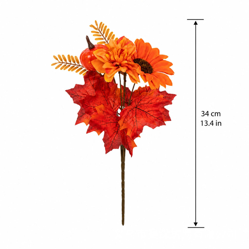 Faux Pumpkin & Maple Leaf Spray, 13" Artificial Autumn Harvest Pick with Pinecone, Realistic Fall Decor for Table Centerpieces, Wreaths & Halloween