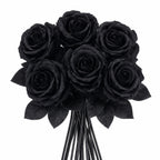 Dramatic Black & Red Faux Roses, 5-Stem Set, Realistic Long Stem Artificial Flowers for Gothic Wedding Bouquets, Halloween & Event Decor