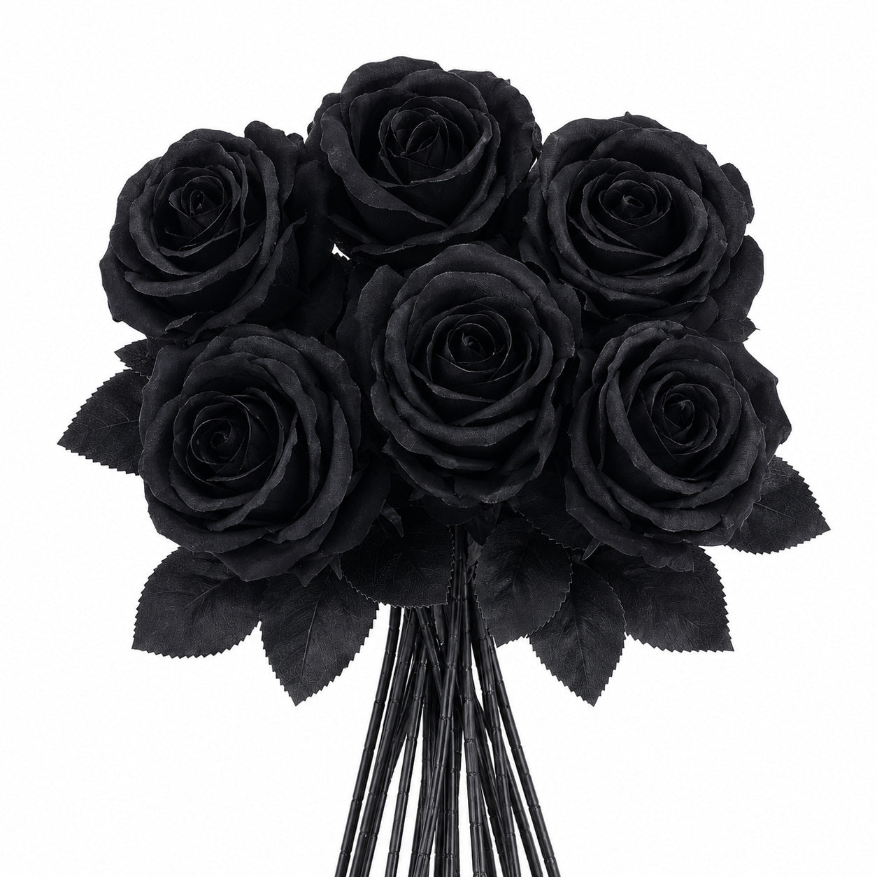 Dramatic Black & Red Faux Roses, 5-Stem Set, Realistic Long Stem Artificial Flowers for Gothic Wedding Bouquets, Halloween & Event Decor