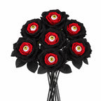 Dramatic Black & Red Faux Roses, 5-Stem Set, Realistic Long Stem Artificial Flowers for Gothic Wedding Bouquets, Halloween & Event Decor