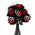 Dramatic Black & Red Faux Roses, 5-Stem Set, Realistic Long Stem Artificial Flowers for Gothic Wedding Bouquets, Halloween & Event Decor