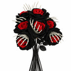 Dramatic Black & Red Faux Roses, 5-Stem Set, Realistic Long Stem Artificial Flowers for Gothic Wedding Bouquets, Halloween & Event Decor