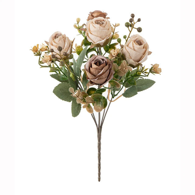Autumn Classic Rose Bouquet, 12" Real-Touch Faux Flowers, Perfect for Weddings, Home Decor, and Floral Arrangements