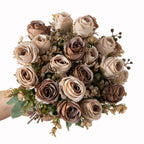 Autumn Classic Rose Bouquet, 12" Real-Touch Faux Flowers, Perfect for Weddings, Home Decor, and Floral Arrangements