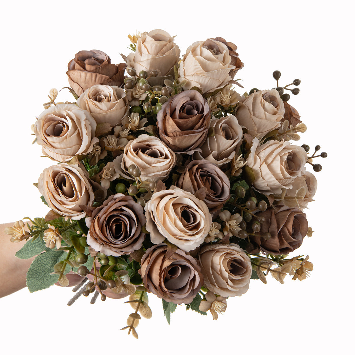 Autumn Classic Rose Bouquet, 12" Real-Touch Faux Flowers, Perfect for Weddings, Home Decor, and Floral Arrangements