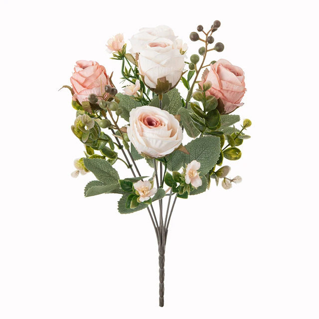 Autumn Classic Rose Bouquet, 12" Real-Touch Faux Flowers, Perfect for Weddings, Home Decor, and Floral Arrangements