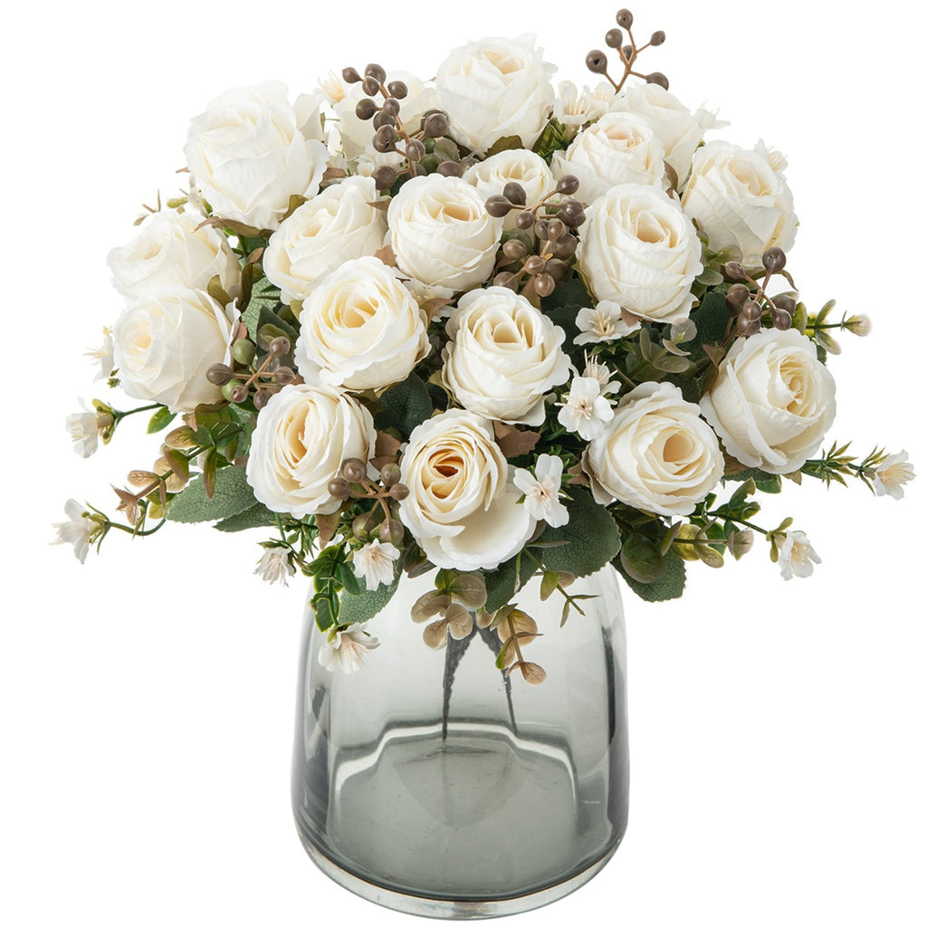 Autumn Classic Rose Bouquet, 12" Real-Touch Faux Flowers, Perfect for Weddings, Home Decor, and Floral Arrangements