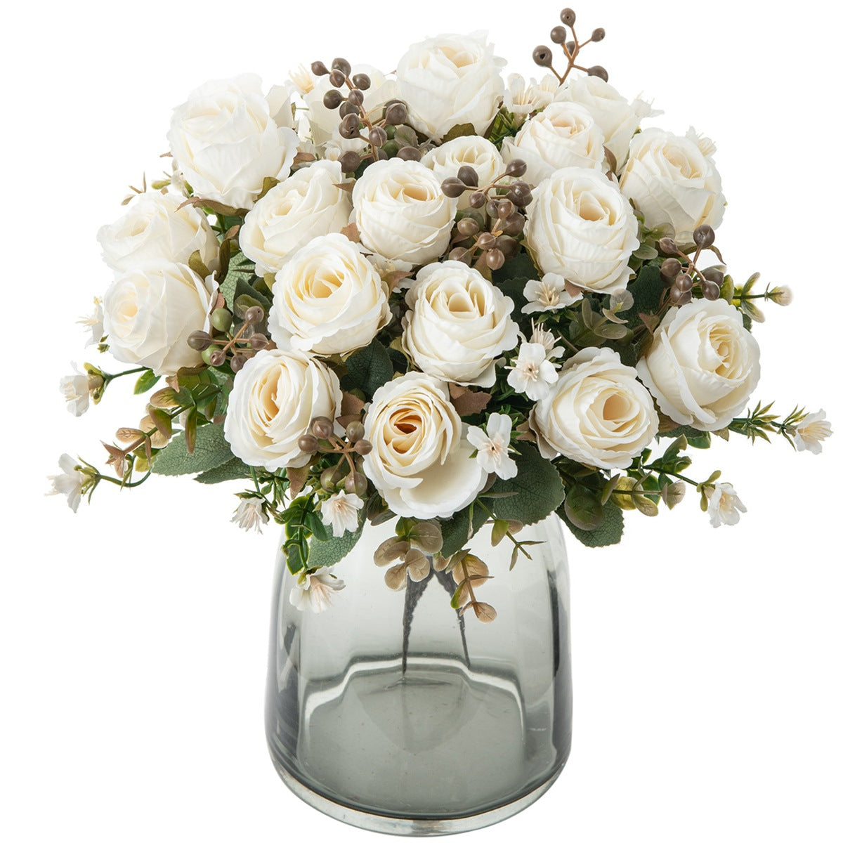 Autumn Classic Rose Bouquet, 12" Real-Touch Faux Flowers, Perfect for Weddings, Home Decor, and Floral Arrangements