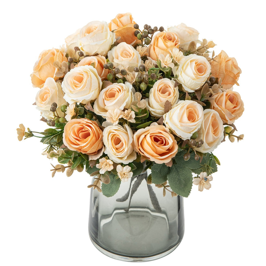 Autumn Classic Rose Bouquet, 12" Real-Touch Faux Flowers, Perfect for Weddings, Home Decor, and Floral Arrangements