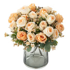 Autumn Classic Rose Bouquet, 12" Real-Touch Faux Flowers, Perfect for Weddings, Home Decor, and Floral Arrangements