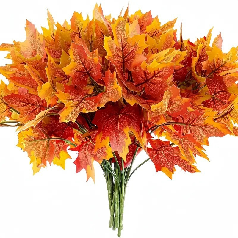 Set of 2 Faux Maple Leaf Stems, 12 Inch Realistic Autumn Foliage for Fall Decor, Thanksgiving Centerpiece, Halloween & Wreath Crafting