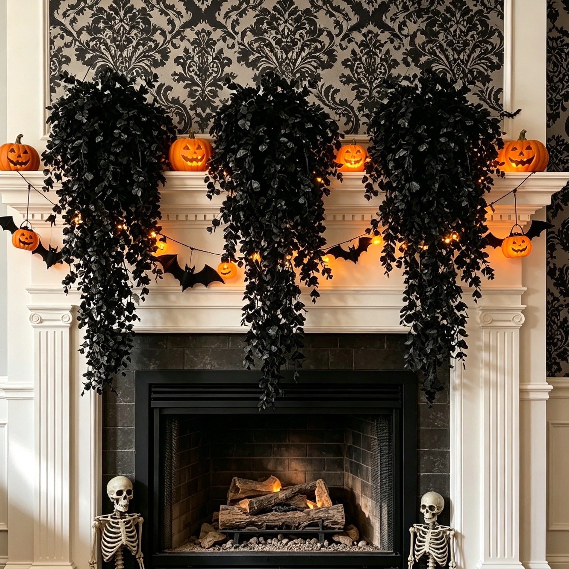 Black Eucalyptus Hanging Plant, 30" Artificial Trailing Vine, Realistic Fake Leaves for Gothic Home Decor, Halloween, Wall Hanging, Wedding & Event Floral