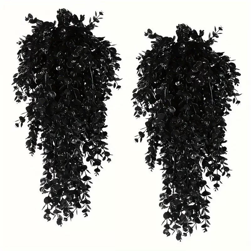 Black Eucalyptus Hanging Plant, 30" Artificial Trailing Vine, Realistic Fake Leaves for Gothic Home Decor, Halloween, Wall Hanging, Wedding & Event Floral