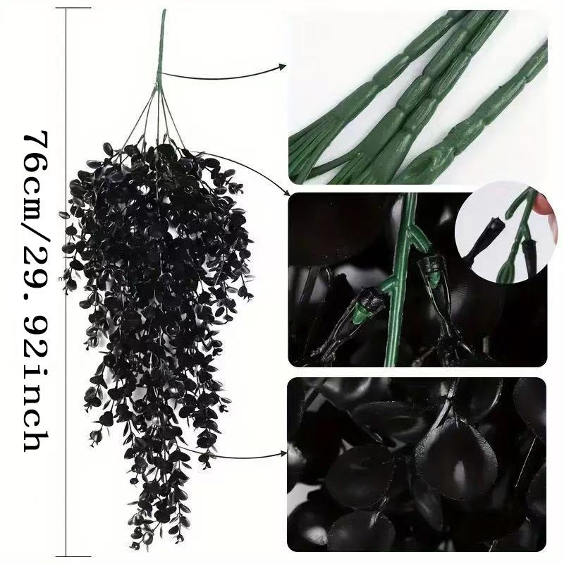 Black Eucalyptus Hanging Plant, 30" Artificial Trailing Vine, Realistic Fake Leaves for Gothic Home Decor, Halloween, Wall Hanging, Wedding & Event Floral