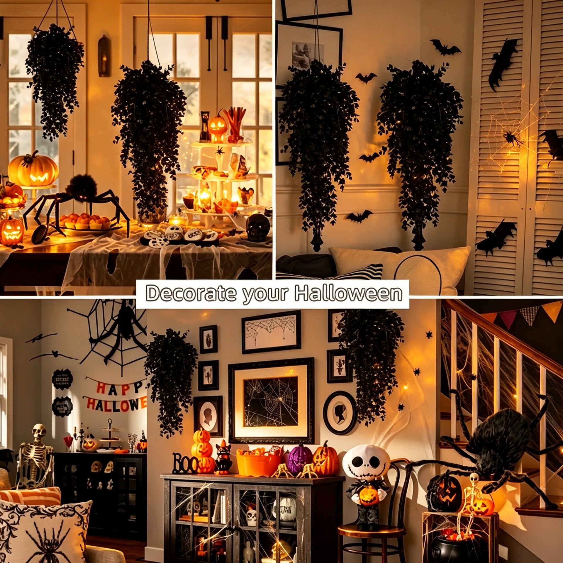 Black Eucalyptus Hanging Plant, 30" Artificial Trailing Vine, Realistic Fake Leaves for Gothic Home Decor, Halloween, Wall Hanging, Wedding & Event Floral