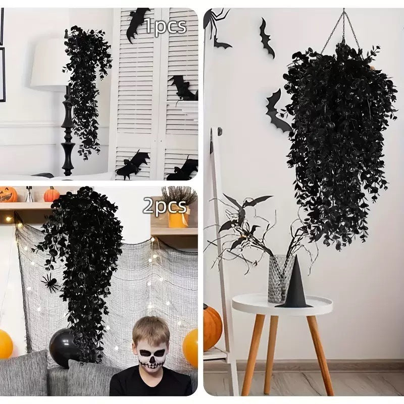 Black Eucalyptus Hanging Plant, 30" Artificial Trailing Vine, Realistic Fake Leaves for Gothic Home Decor, Halloween, Wall Hanging, Wedding & Event Floral