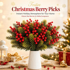Faux Christmas Berry Stems, Set of 2, Lifelike Red Berry Picks (14" & 12") for Holiday Wreaths, Winter Vase Arrangements & Festive Home Decor
