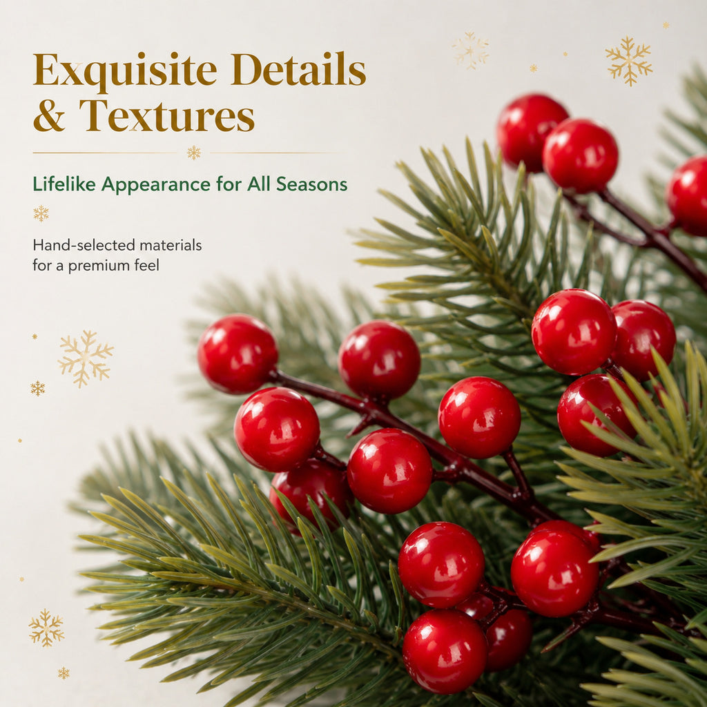 Faux Christmas Berry Stems, Set of 2, Lifelike Red Berry Picks (14" & 12") for Holiday Wreaths, Winter Vase Arrangements & Festive Home Decor