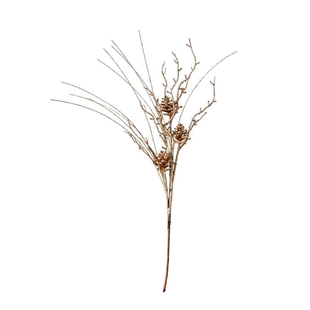 Christmas Pinecone Branches Set of 10, 20" Decorative Picks in Gold, Silver, Champagne, Red & Rose Gold, Ideal for Holiday Decor, Weddings, Festive Arrangements