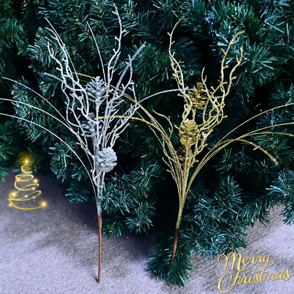 Christmas Pinecone Branches Set of 10, 20" Decorative Picks in Gold, Silver, Champagne, Red & Rose Gold, Ideal for Holiday Decor, Weddings, Festive Arrangements
