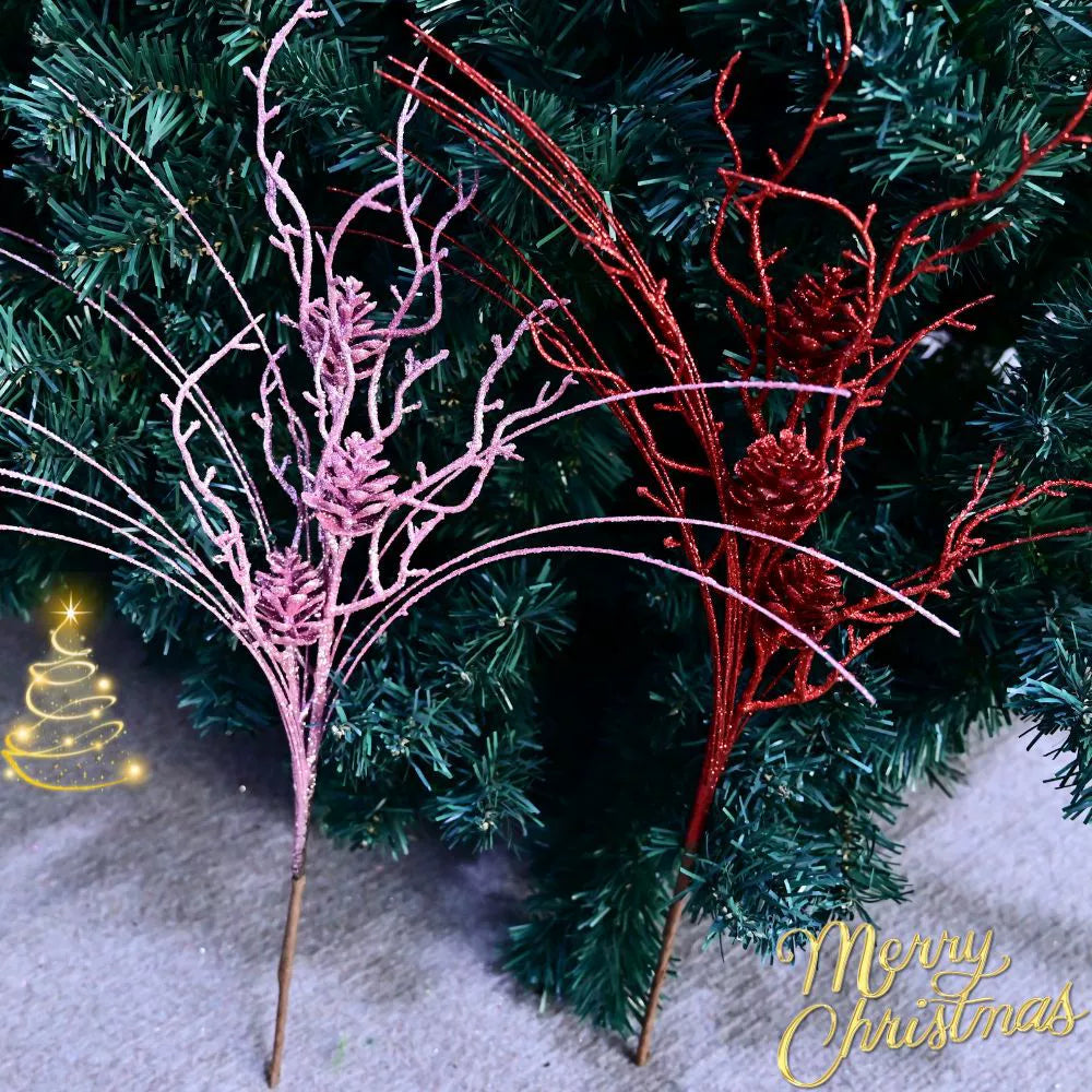 Christmas Pinecone Branches Set of 10, 20" Decorative Picks in Gold, Silver, Champagne, Red & Rose Gold, Ideal for Holiday Decor, Weddings, Festive Arrangements
