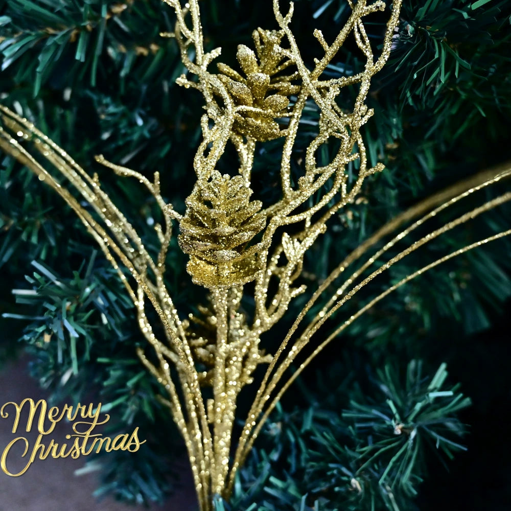 Christmas Pinecone Branches Set of 10, 20" Decorative Picks in Gold, Silver, Champagne, Red & Rose Gold, Ideal for Holiday Decor, Weddings, Festive Arrangements