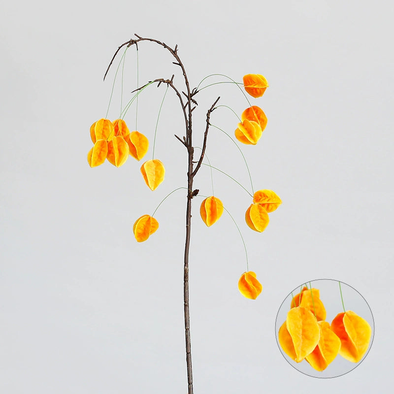 Faux Fruit Lantern Branch, 23" Real-Touch Decorative Berry Stem, Orange Yellow Green, Perfect for Home Decor, Weddings, Cottagecore Styling