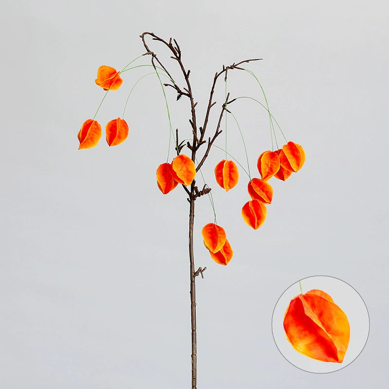 Faux Fruit Lantern Branch, 23" Real-Touch Decorative Berry Stem, Orange Yellow Green, Perfect for Home Decor, Weddings, Cottagecore Styling
