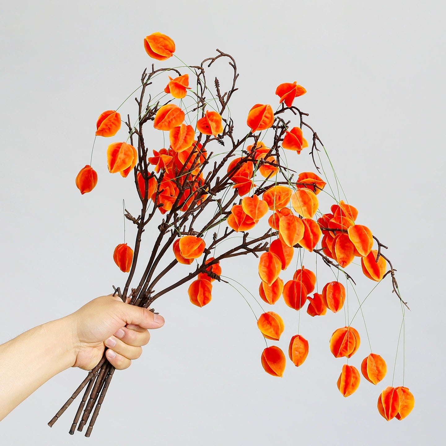 Faux Fruit Lantern Branch, 23" Real-Touch Decorative Berry Stem, Orange Yellow Green, Perfect for Home Decor, Weddings, Cottagecore Styling