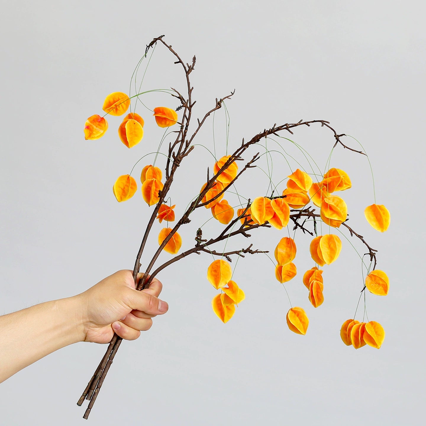 Faux Fruit Lantern Branch, 23" Real-Touch Decorative Berry Stem, Orange Yellow Green, Perfect for Home Decor, Weddings, Cottagecore Styling