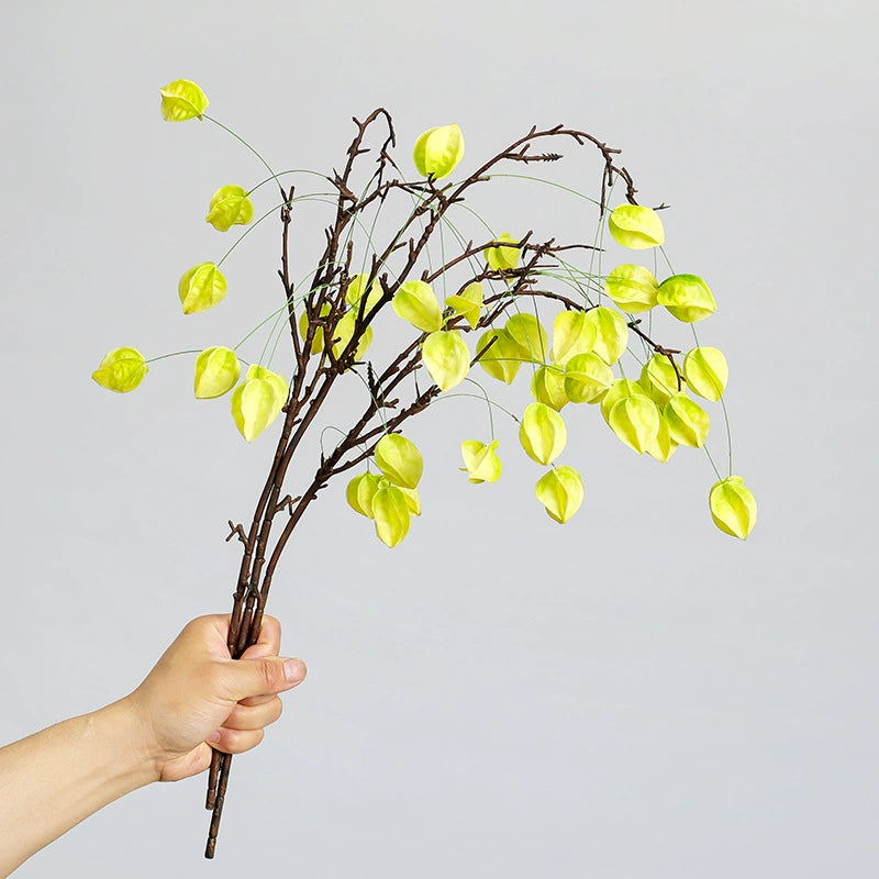 Faux Fruit Lantern Branch, 23" Real-Touch Decorative Berry Stem, Orange Yellow Green, Perfect for Home Decor, Weddings, Cottagecore Styling