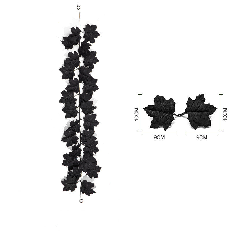 Black Maple Leaf Garland, 2-Pack Realistic Artificial Vine, Up to 79", Faux Silk Leaves for Halloween & Thanksgiving Decor, Gothic Wedding, Mantelpiece