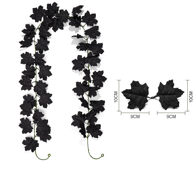 Black Maple Leaf Garland, 2-Pack Realistic Artificial Vine, Up to 79", Faux Silk Leaves for Halloween & Thanksgiving Decor, Gothic Wedding, Mantelpiece