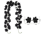 Black Maple Leaf Garland, 2-Pack Realistic Artificial Vine, Up to 79", Faux Silk Leaves for Halloween & Thanksgiving Decor, Gothic Wedding, Mantelpiece