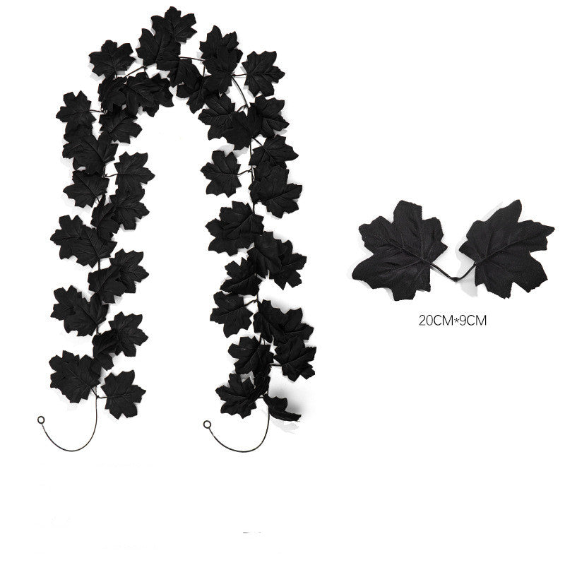 Black Maple Leaf Garland, 2-Pack Realistic Artificial Vine, Up to 79", Faux Silk Leaves for Halloween & Thanksgiving Decor, Gothic Wedding, Mantelpiece