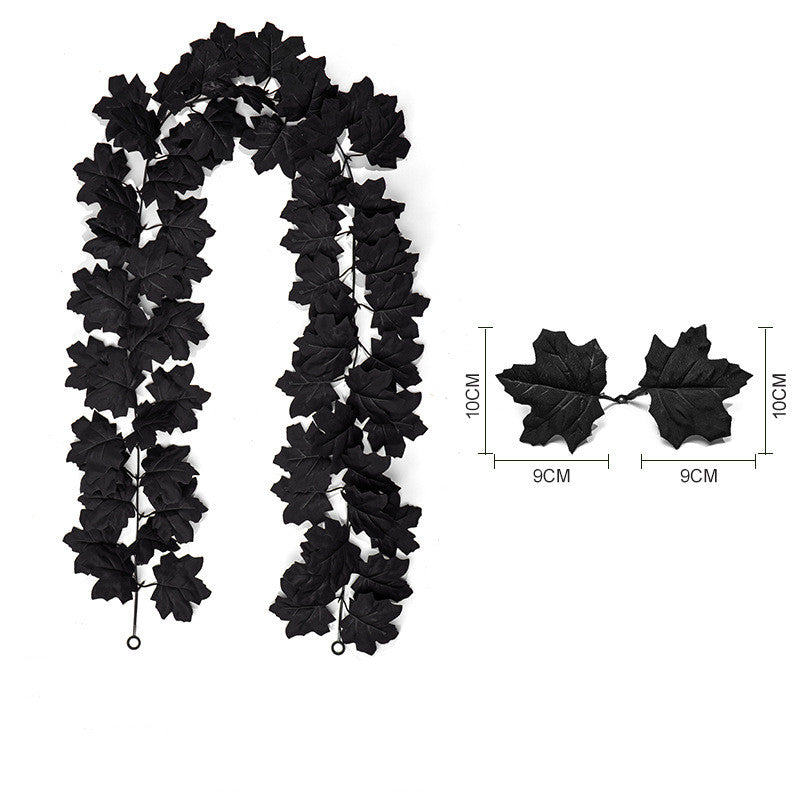 Black Maple Leaf Garland, 2-Pack Realistic Artificial Vine, Up to 79", Faux Silk Leaves for Halloween & Thanksgiving Decor, Gothic Wedding, Mantelpiece