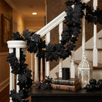 Black Maple Leaf Garland, 2-Pack Realistic Artificial Vine, Up to 79", Faux Silk Leaves for Halloween & Thanksgiving Decor, Gothic Wedding, Mantelpiece