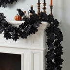 Black Maple Leaf Garland, 2-Pack Realistic Artificial Vine, Up to 79", Faux Silk Leaves for Halloween & Thanksgiving Decor, Gothic Wedding, Mantelpiece