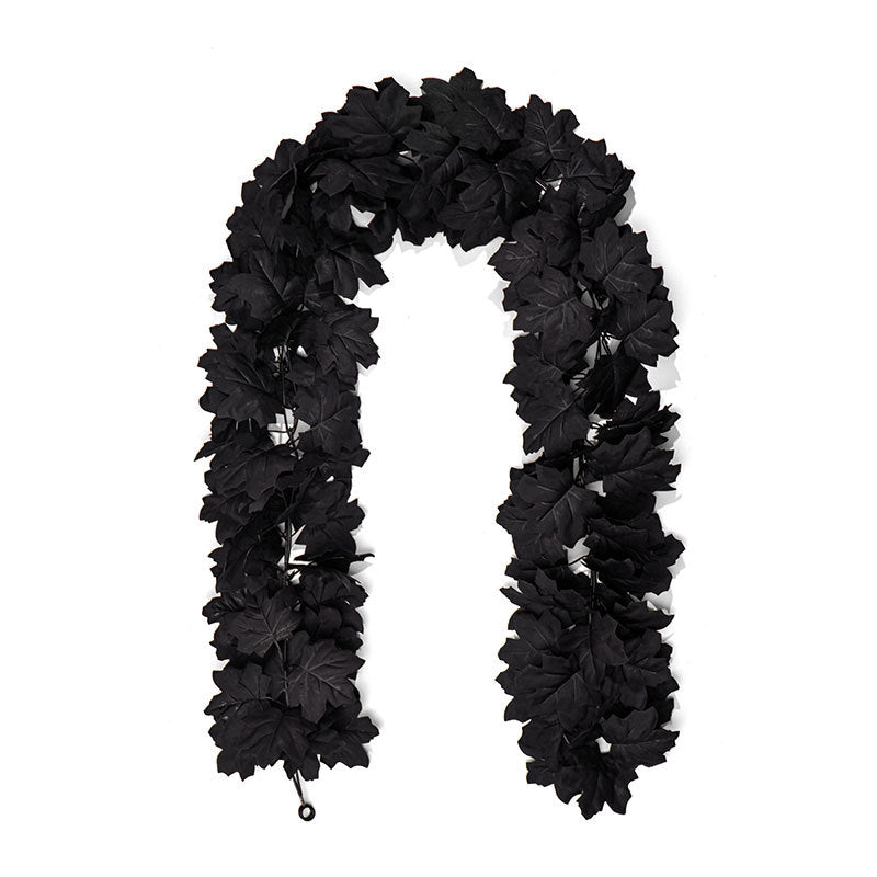 Black Maple Leaf Garland, 2-Pack Realistic Artificial Vine, Up to 79", Faux Silk Leaves for Halloween & Thanksgiving Decor, Gothic Wedding, Mantelpiece