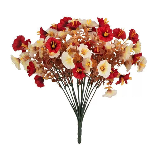 16-Head Autumn Morning Glory Artificial Flowers, 14" Real-Touch Eucalyptus Bouquet for Home Decor, Weddings, Cottagecore, Planters