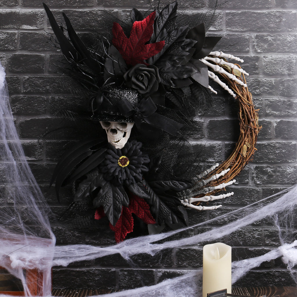 Halloween Skull Wreath with Cobwebs, 18" Red & 16" Purple, Spooky Home Decor, Party Decoration, Perfect for Halloween Events