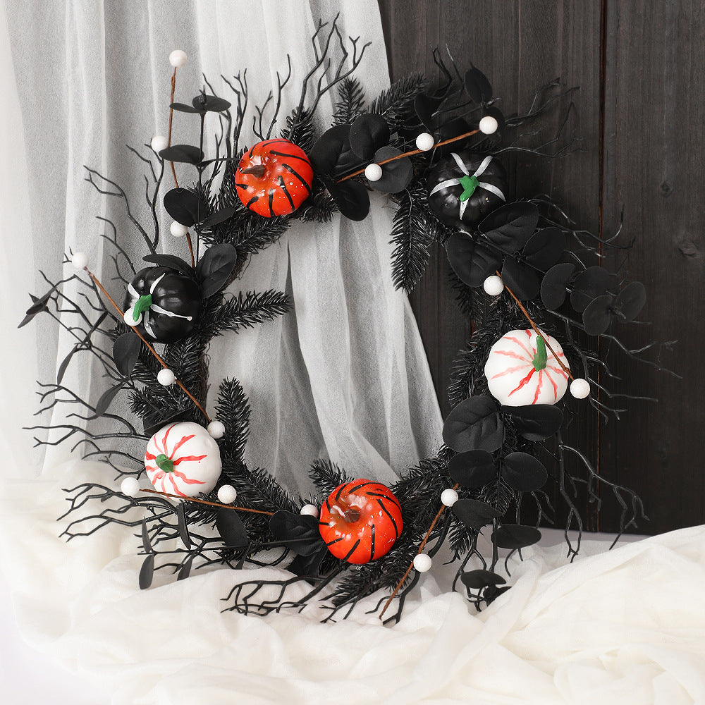Autumn Pumpkin Wreath 18" | Realistic Faux Pine Needles & White Pumpkins | Perfect for Halloween Decor, Parties, Home Styling