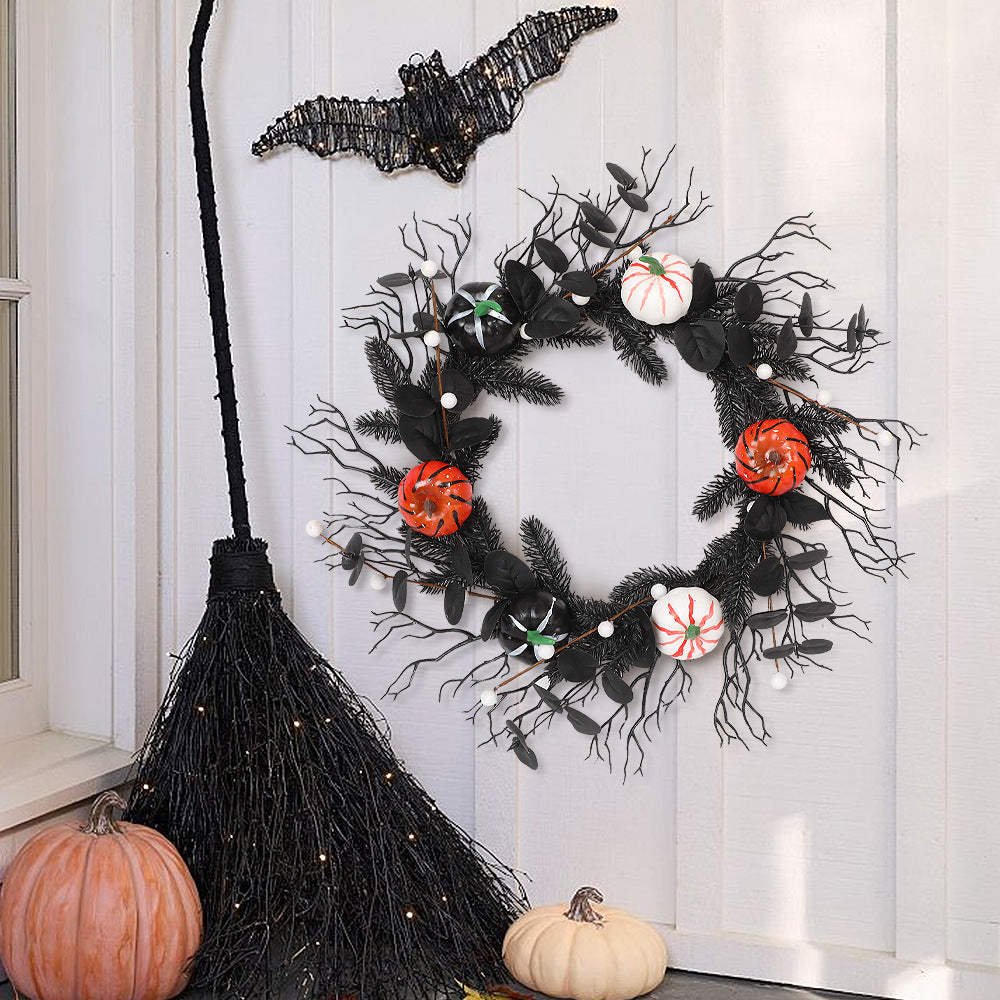 Autumn Pumpkin Wreath 18" | Realistic Faux Pine Needles & White Pumpkins | Perfect for Halloween Decor, Parties, Home Styling